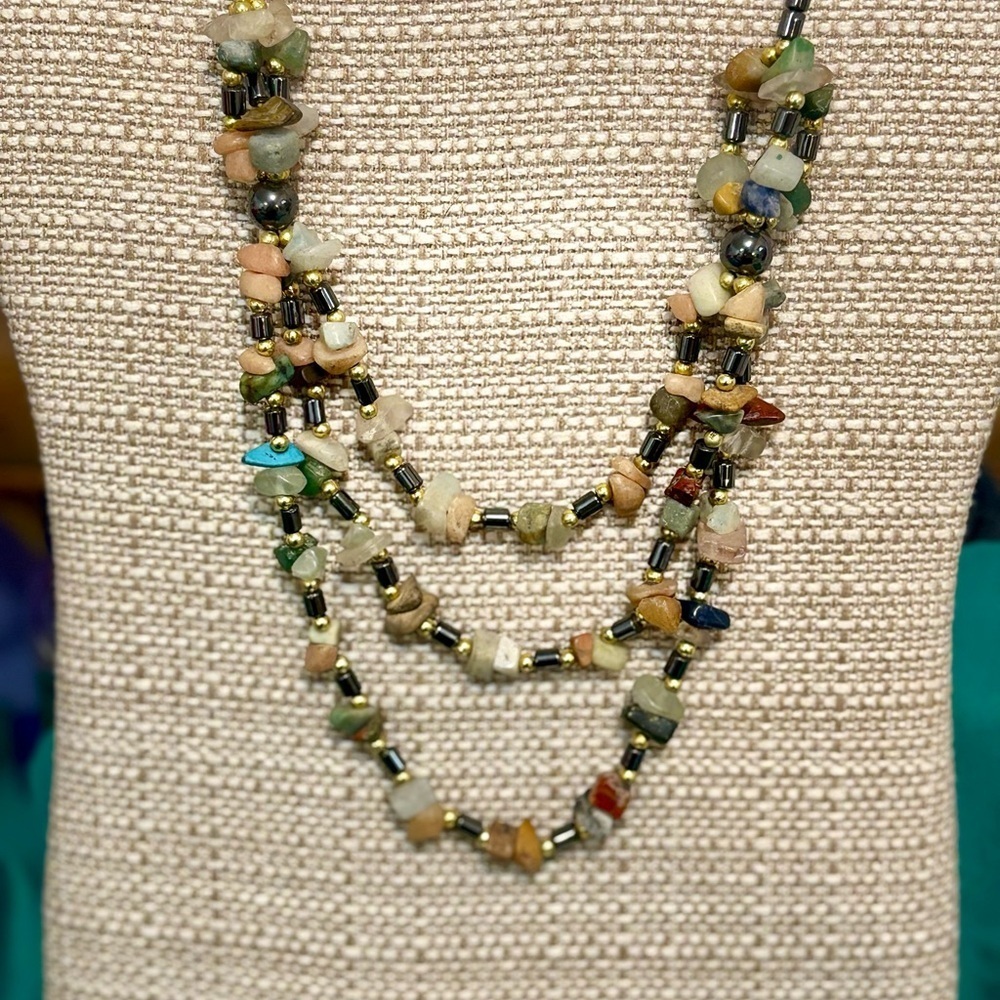 Vintage Hematite with natural stones necklace